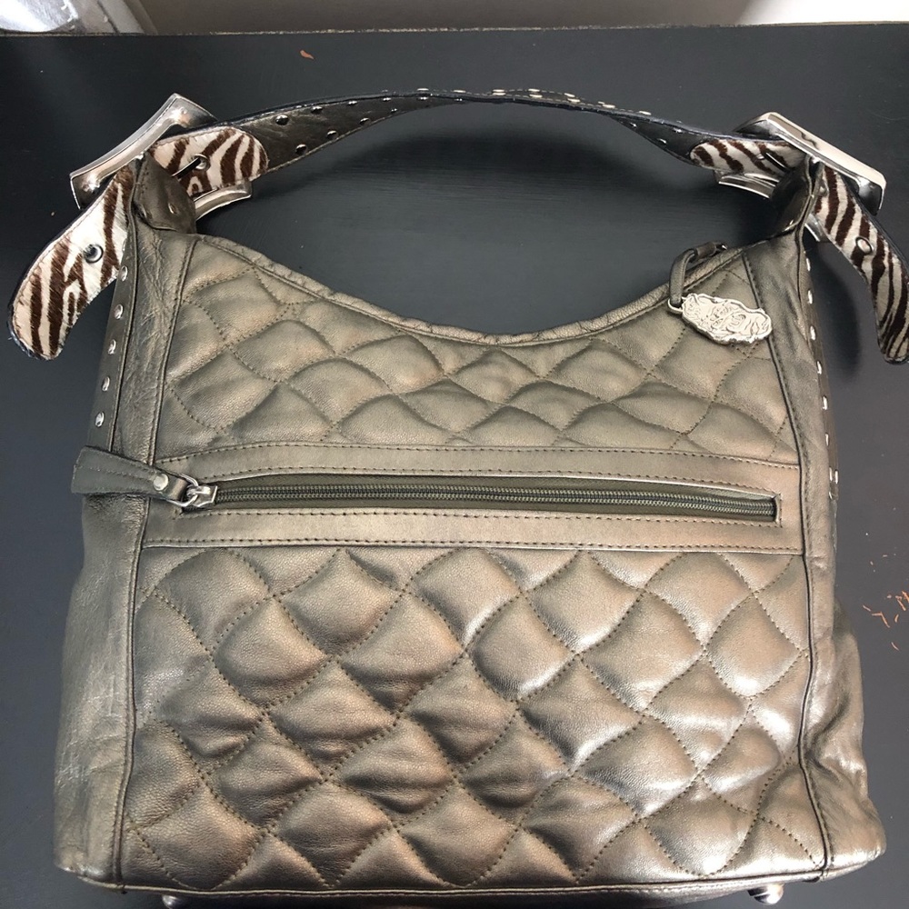 Quilted Metallic Hobo Shoulder Bag in Bronze